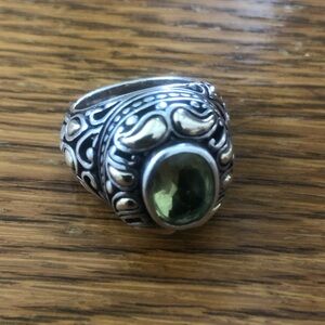 Preowned Estate Silver Ring Green Stone Size 4 with 18k Gold